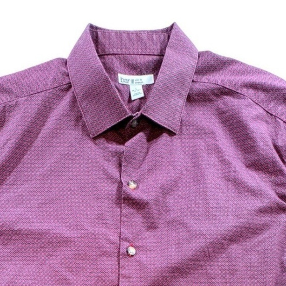 Bar III Dress Shirt Mens‎ Large Slim Fit Stretch Maroon Geometric Button Down